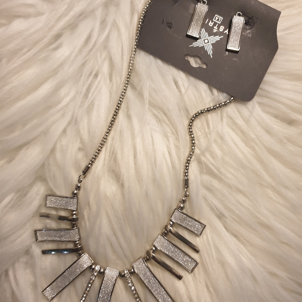 Women Elegent Prom Silver Crystal Necklace Earring